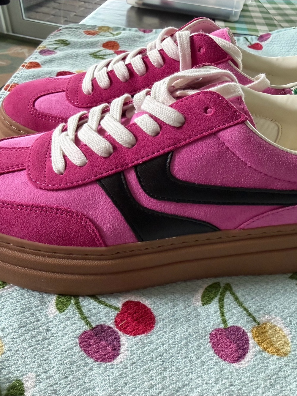 Steve Madden Hot Pink Suede Platform Sneakers with Black Accent